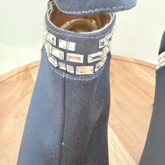 Nine West Boots Womens Size 7M Navy Blue Peep Toe Ankle Bootie Rhinestone Heels - Picture 8 of 12